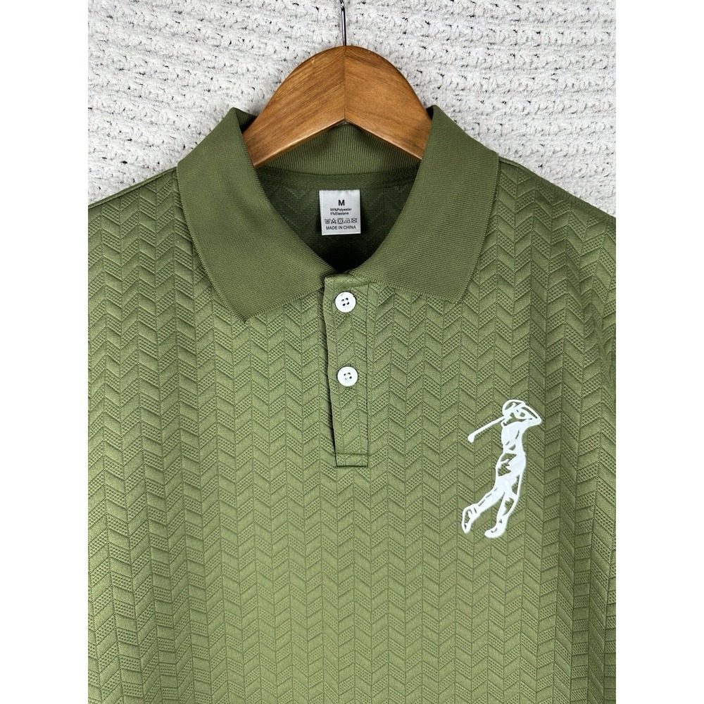Mens Golf Polo Shirt Medium Green Textured Performance Stretch Casual